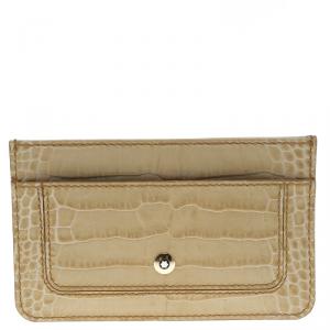 Montblanc Beige Croc Embossed Leather Card Holder