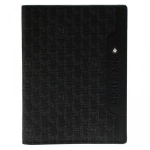 Pre Owned Montblanc Black Leather and Signature Canvas Passport Holder 