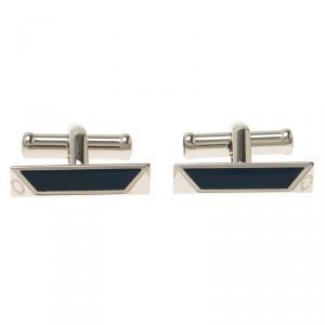 Pre Owned Montblanc Iconic Blue and Black Lacquer Steel Bar Cufflinks
