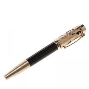 Pre Owned Montblanc Carlo Collodi Brown Resin Gold Plated Limited Edition Fountain Pen, with 18k Gold Nib