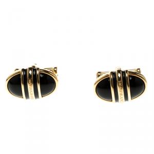 Pre Owned Montblanc Black Onyx & Gold Finish Classic Cufflinks 