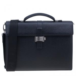 Pre Owned Montblanc Black Leather Westside Single Gusset Briefcase