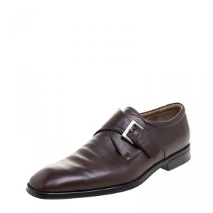 Moreschi Brown Leather Monkstrap Shoes Size 43