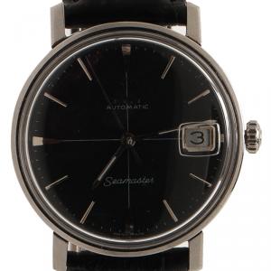 Omega Black Stainless Steel Seamaster Men's Wristwatch 34MM