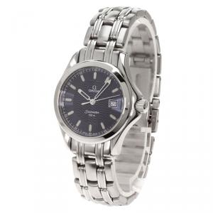 Omega Navy Blue Stainless Steel Seamaster Men's Wristwatch 35MM