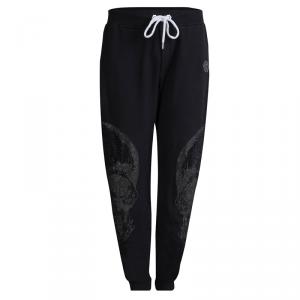 مملوكة مسبقًا Philipp Plein Black Skull Print Embellished Jogger Pants L