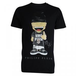 مملوكة مسبقًا Philipp Plein Black King Plein Printed Crew Neck T-Shirt L