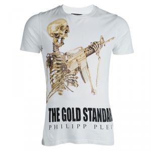 مملوكة مسبقًا Philipp Plein White The Gold Standard Embellished Cotton T-Shirt L