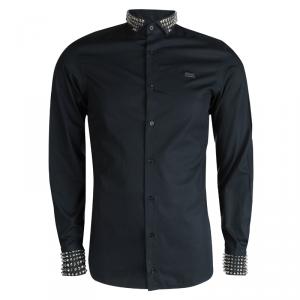 Pre Owned Philipp Plein Black Metal Studded Long Sleeve Button Front Cotton Shirt M