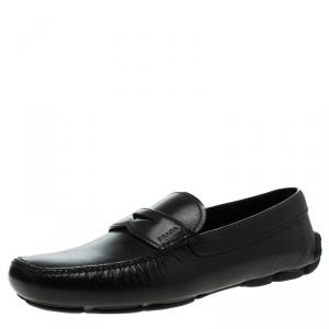 Prada Black Leather Penny Driving Loafers Size 42.5