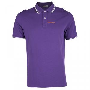 Prada Sport Purple Honeycomb Knit Striped Trim Detail Polo T-Shirt M