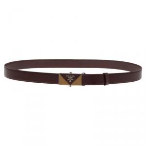 Prada Brown Saffiano Leather Logo Belt 95 CM