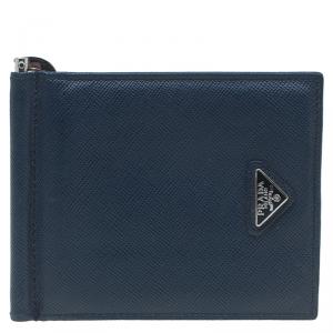 Prada Blue Leather Bi-Fold Wallet