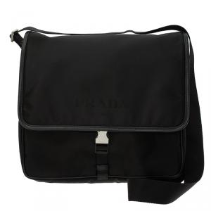 Prada Black Nylon Flap Messenger Bag