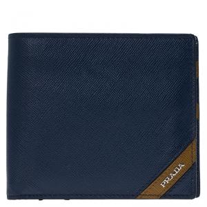 Prada Blue Saffiano Leather Bi Fold Wallet