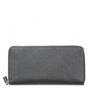 Prada Black Saffiano Leather Travel Zip Around Wallet