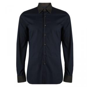 Prada Navy Blue Contrast Collar Button Front Shirt XL