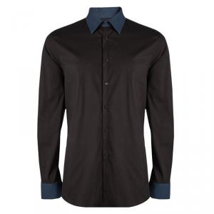 Prada Brown Contrast Collar and Cuff  Long Sleeve Shirt XL