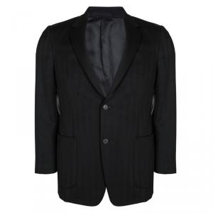 Prada Black Herringbone Self Striped Regular Fit Blazer L