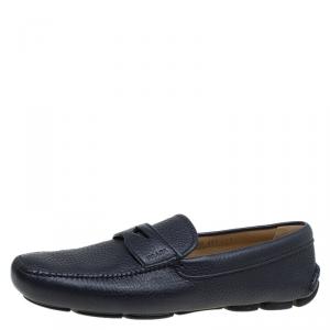 Prada Oxford Blue Leather Penny Loafers Size 44