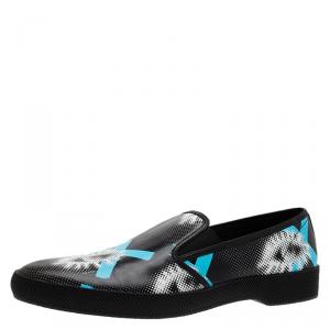 Prada Black Printed  Leather Runway Slip On Sneakers Size 44.5
