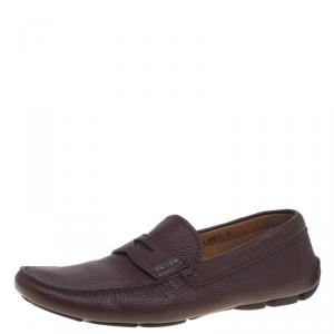 Prada Brown Leather Penny Driving Loafers Size 43