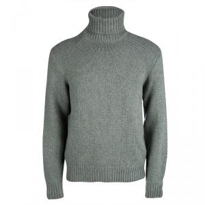 Pre Owned Ralph Lauren Sage Green Melange Cashmere Turtle Neck Sweater L