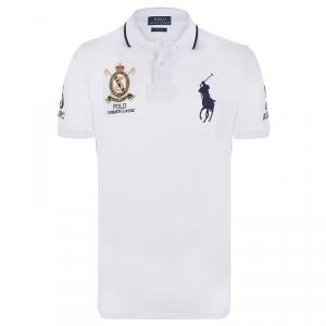Pre Owned Polo Ralph Lauren White/Navy Blue Logo Polo Shirt S