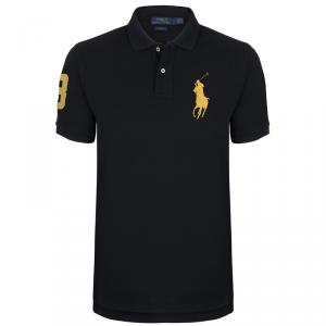 Pre Owned Polo Ralph Lauren Black/Yellow Logo Polo Shirt S