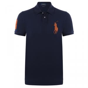 Pre Owned Polo Ralph Lauren Navy Blue/Orange Logo Polo Shirt S