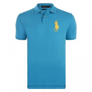 Pre Owned Polo Ralph Lauren Turquoise/Yellow Logo Polo Shirt M