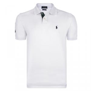 Pre Owned Polo Ralph Lauren White/Navy Blue Logo Contrast Polo Shirt XL