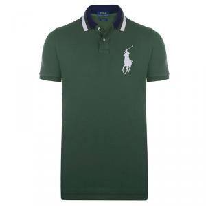 Pre Owned Polo Ralph Lauren Green/White Logo Striped Collar Polo Shirt XL