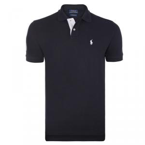 Pre Owned Polo Ralph Lauren Black/White Logo Contrast Polo Shirt XL