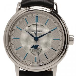 Raymond Weil Silver Stainless Steel Maestro Moonphase Men's Wristwatch 44MM