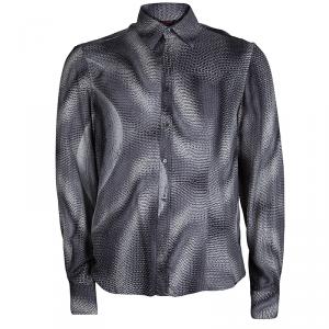Roberto Cavalli Grey Button Front Silk Shirt M