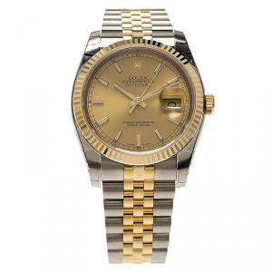 Rolex Champagne Stainless Steel and 18K Yellow gold Datejust Unisex Wristwatch 36MM