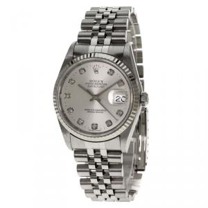 Pre Owned Rolex Silver Stainless Steel Datejust Men's Wristwatch 36MM