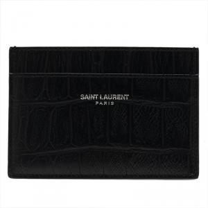 Saint Laurent Paris Black Alligator Embossed Card Holder 
