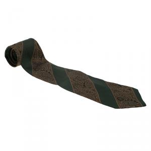 Saint Laurent Paris Green and Brown Embroidered Silk Tie