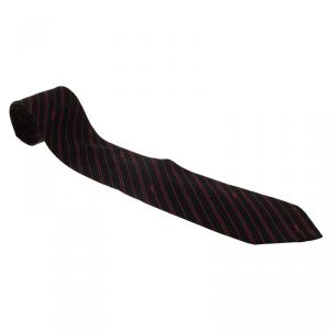 Saint Laurent Paris Red and Blue Striped Logo Silk Tie