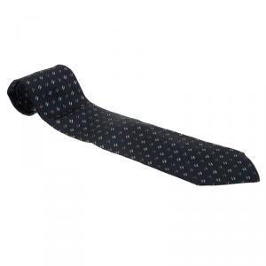 Saint Laurent Paris Dark Blue Woven Silk Tie