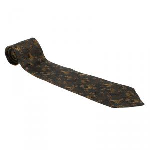 Saint Laurent Paris Green and Grey Woven Silk Tie