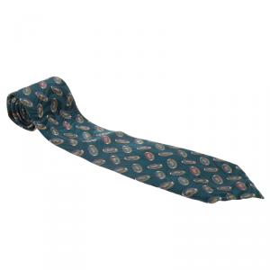 Saint Laurent Paris Green Printed Silk Tie