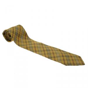 Saint Laurent Paris Yellow Tartan Print Silk Tie