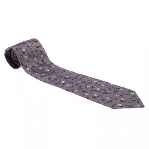 Saint Laurent Paris Purple Floral Woven Silk Tie