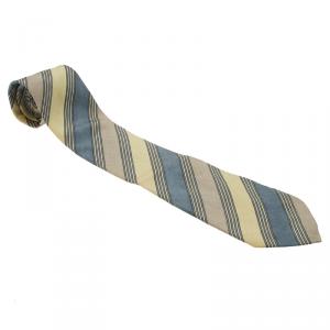 Saint Laurent Paris Blue and Yellow Striped Silk Tie