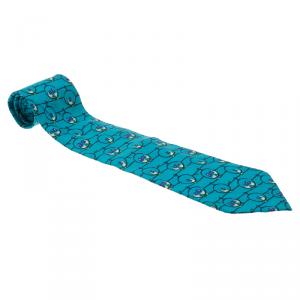 Saint Laurent Paris Blue Bird Print Silk Tie
