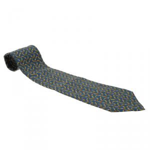 Saint Laurent Paris Blue and Yellow Floral Printed Silk Tie