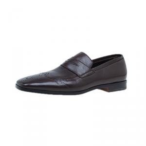Saint Laurent Paris Brown Brogue Leather Penny Loafers Size 40.5